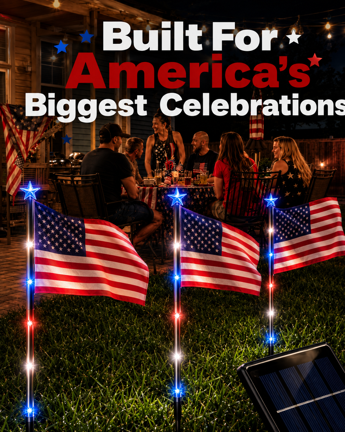 8 Pack Solar Flag Lights 4th of July Decorations Outdoor