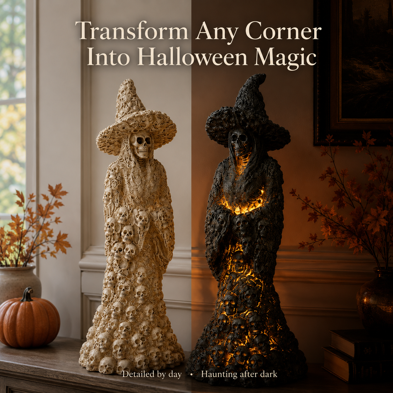 💀Varenloey® Glow Skull Witch Resin Halloween Decor Statue
