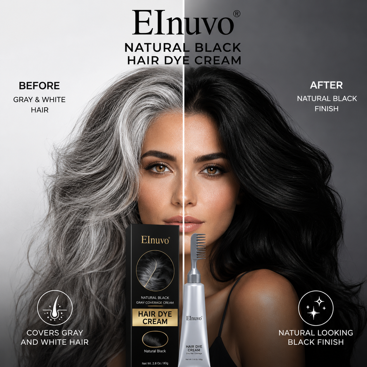 Varenloey® Comb - In Hair DyeCream for Gray Coverage -Natural Black & Dark Brown