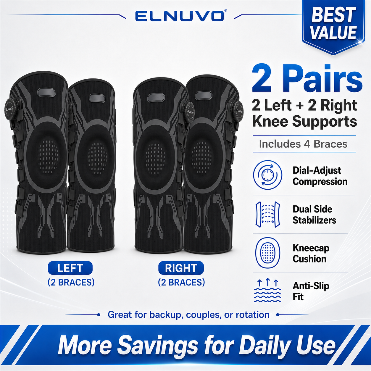 Elnuvo Advanced Adjustable Multi-Function Sports Knee Support Brace