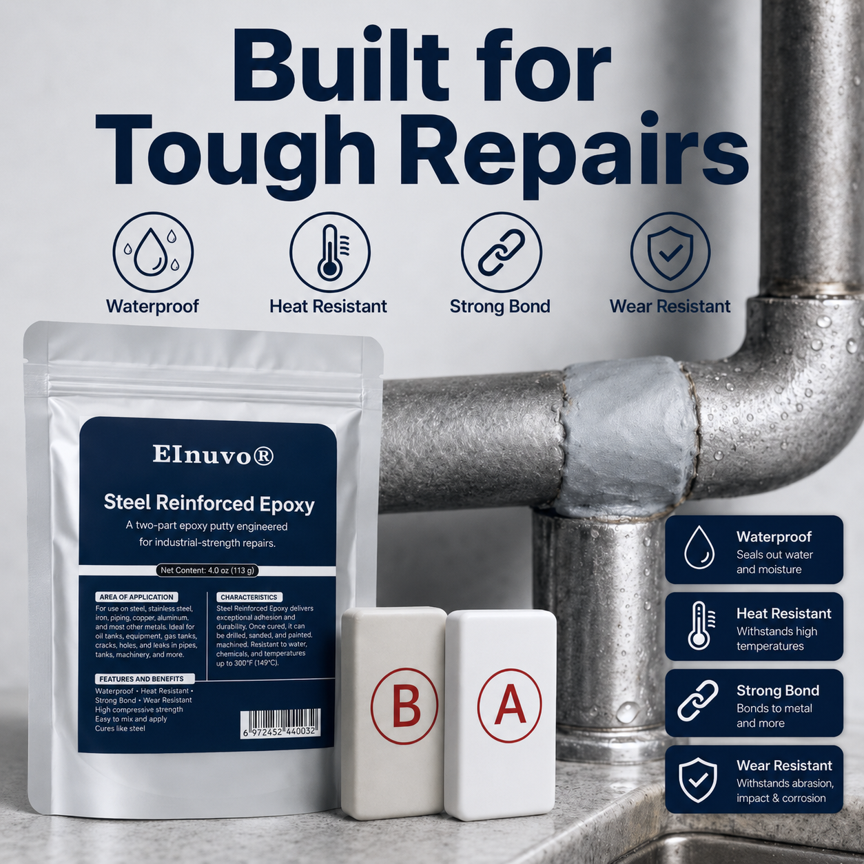 💥SAVE 50% NOW🏠EInuvo® Steel Reinforced Epoxy Repair Putty — Universal Glue for Metal, Wood, Plastic