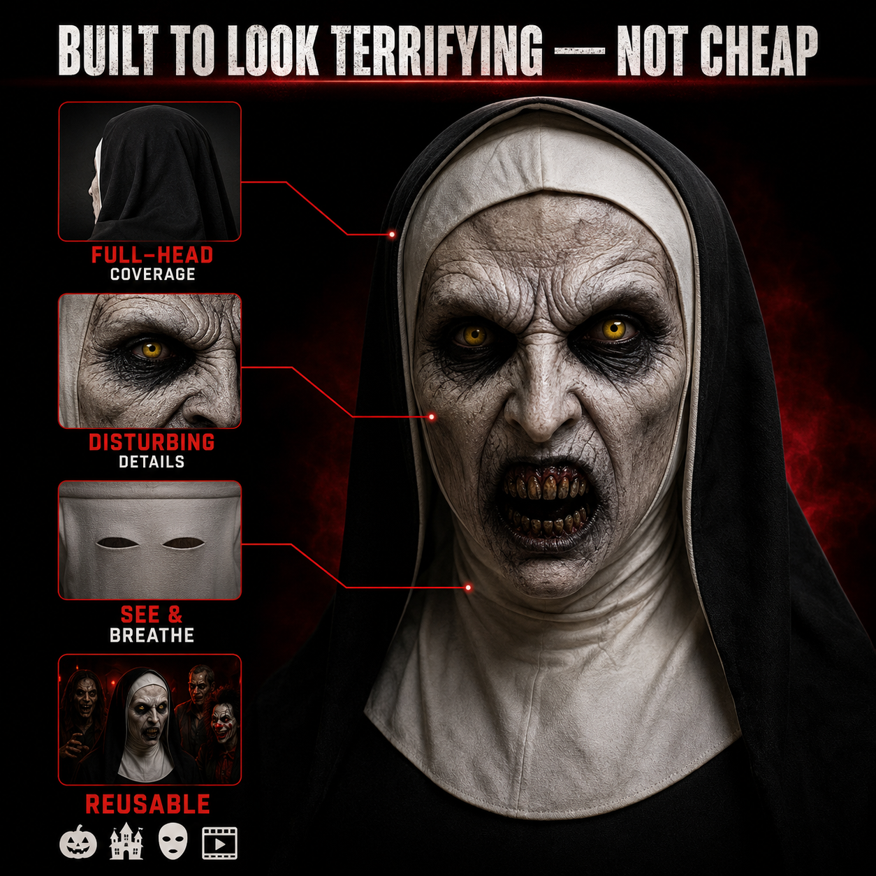 🔥 Limited-Time 50% OFF 🎃 Possessed Nun Halloween Mask – Creepy Latex Costume for Parties & Haunted Houses