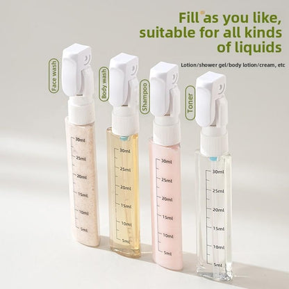 4-in-1 Portable Travel Dispenser Bottle | Compact Refillable Cosmetic & Shampoo Storage for On-the-Go