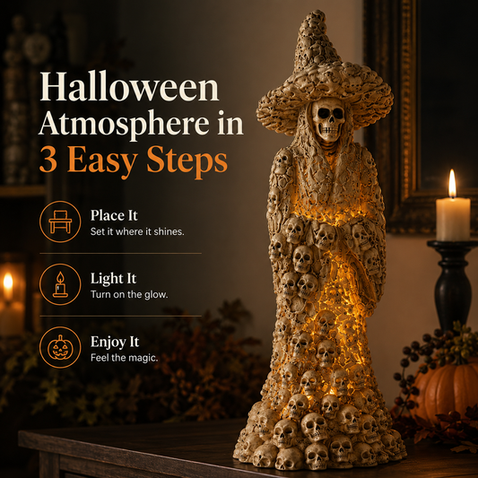 💀Varenloey® Glow Skull Witch Resin Halloween Decor Statue