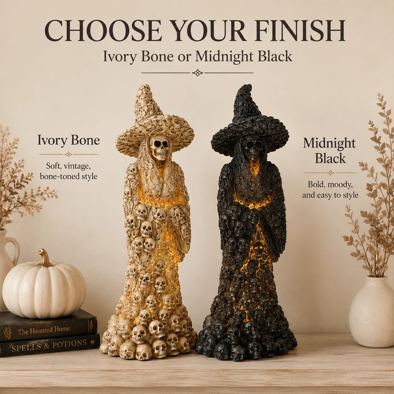 💀Varenloey® Glow Skull Witch Resin Halloween Decor Statue
