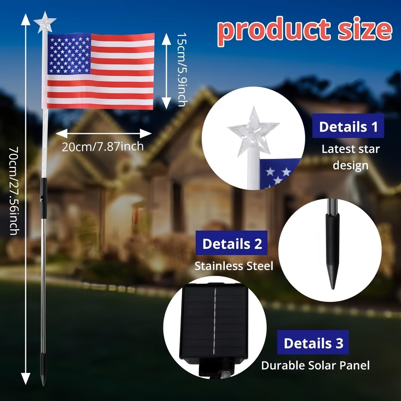 8 Pack Solar Flag Lights 4th of July Decorations Outdoor