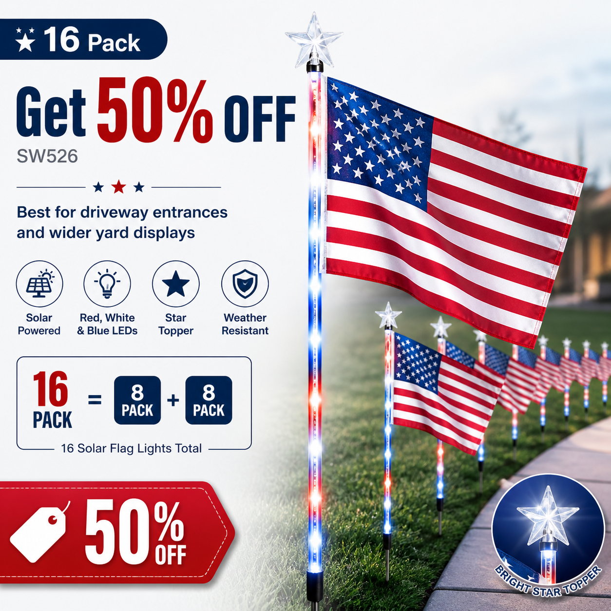 8 Pack Solar Flag Lights 4th of July Decorations Outdoor