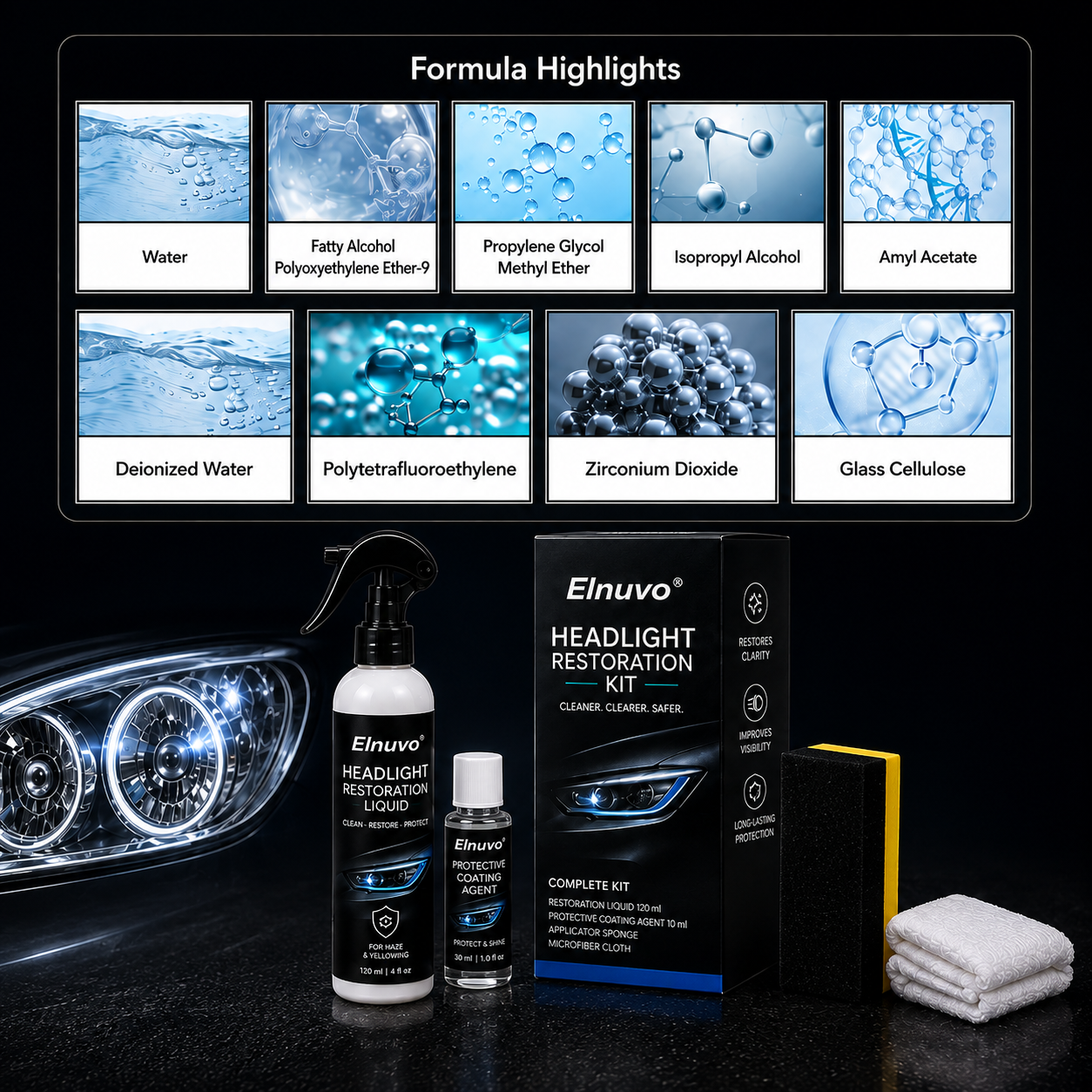 🚘Automotive Headlight Restoration Kit – 💡Restore Foggy & Yellowed Lenses