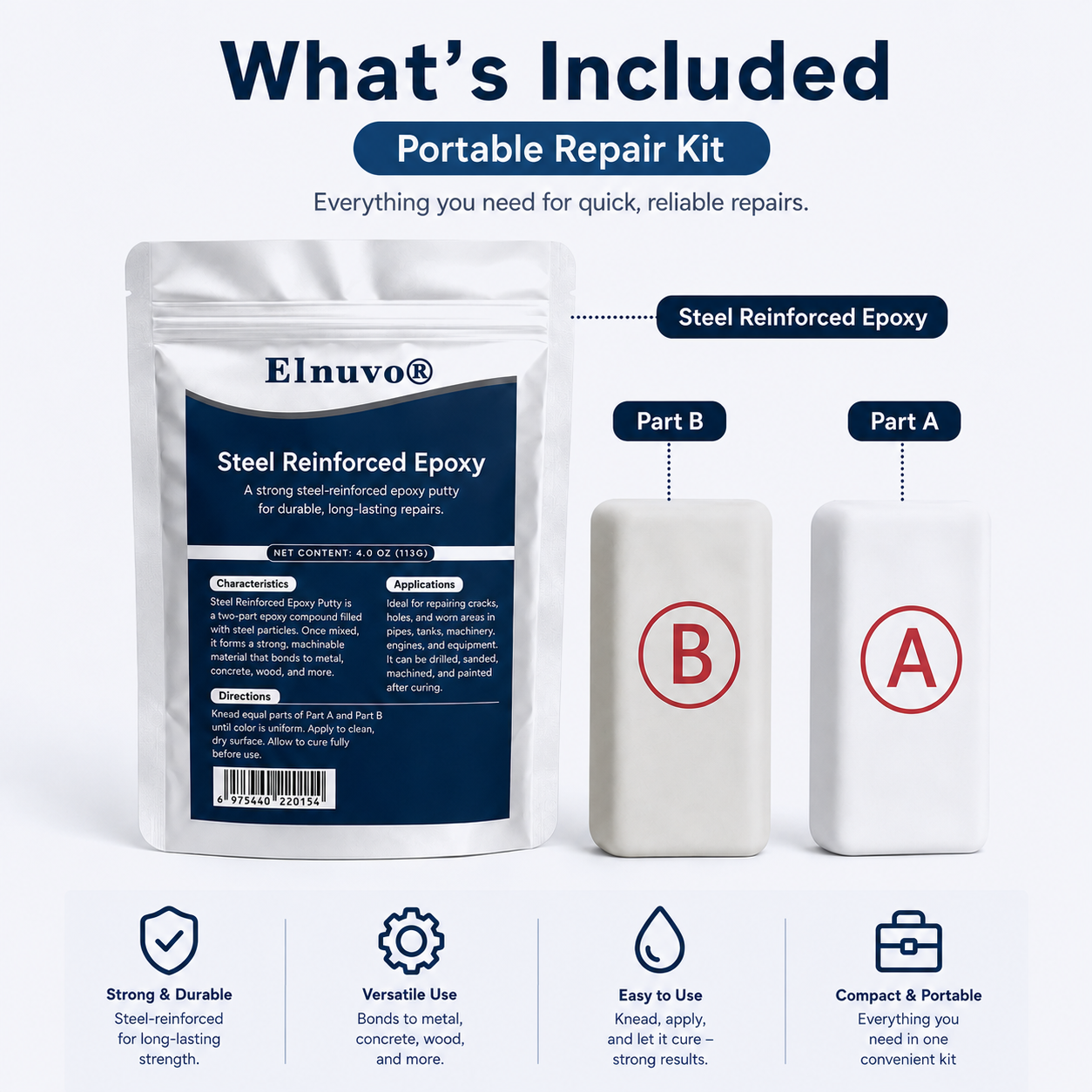 💥SAVE 50% NOW🏠EInuvo® Steel Reinforced Epoxy Repair Putty — Universal Glue for Metal, Wood, Plastic