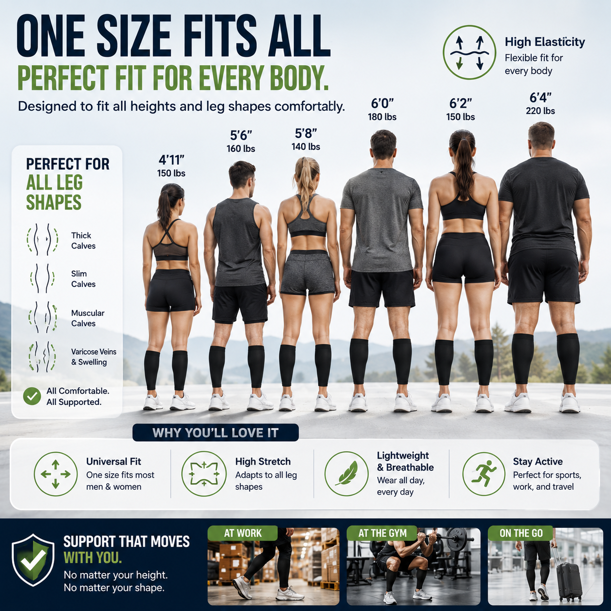 2PC Medical Compression Socks for Tired Legs & Vein Support