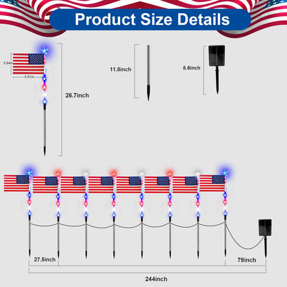 8 Pack Solar Flag Lights 4th of July Decorations Outdoor