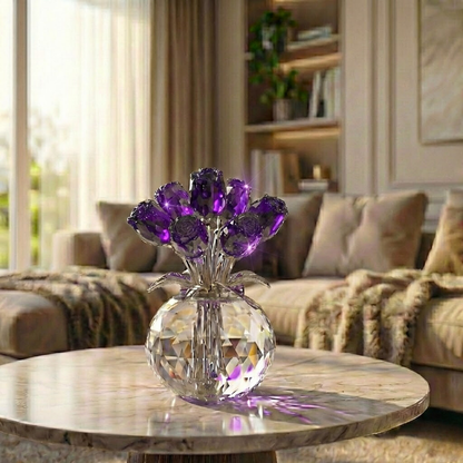 ✨🌹Crystal Colorful Rose Flower Collectible Figurine with Vase