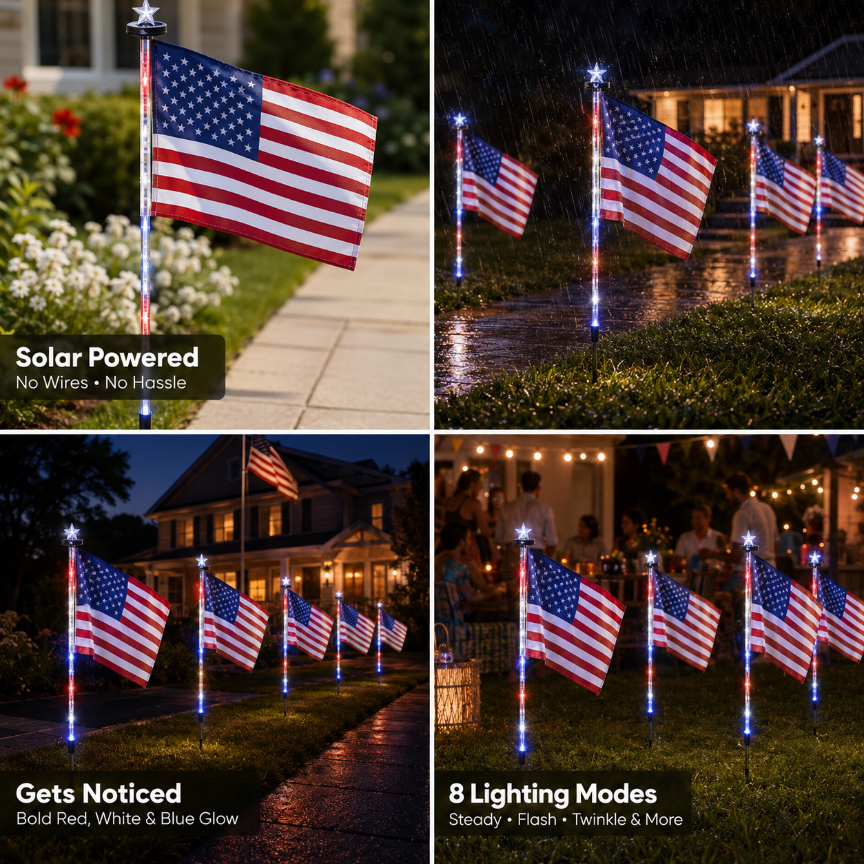 8 Pack Solar Flag Lights 4th of July Decorations Outdoor