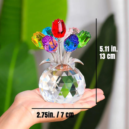 ✨🌹Crystal Colorful Rose Flower Collectible Figurine with Vase